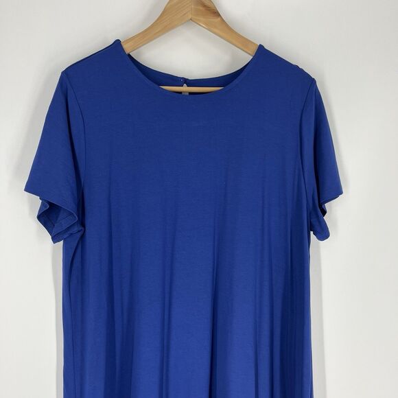 J Jill Wearever Dress Size Large Blue Short Sleeve Minimalist Shift Stretch - Picture 2 of 9
